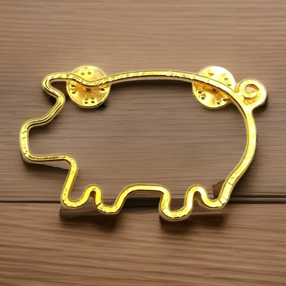 Gold-Tone Pig Animal Outline Brooch Pin Hammered Textured Rustic Charming - Picture 1 of 5